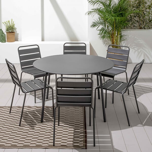 OVIALA - Table de jardin ronde en acier anthracite 120 x 72 cm - Palavas - large