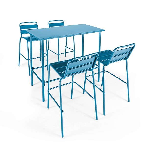 OVIALA - Table haute de jardin en métal bleu pacific 120 cm - Palavas - large
