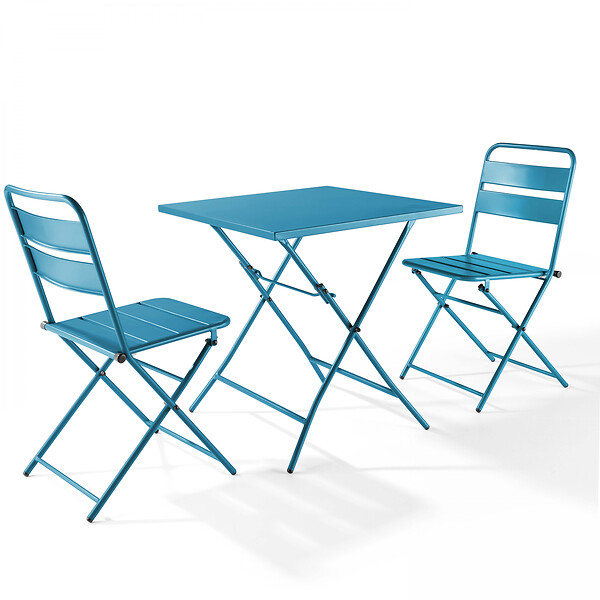 OVIALA - Table de jardin pliante carrée en acier 70 cm 4 places bleu pacific - Palavas - large