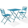 OVIALA - Table de jardin pliante carrée en acier 70 cm 4 places bleu pacific - Palavas - vignette