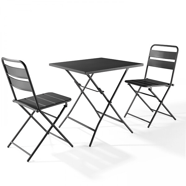 OVIALA - Table de jardin pliante carrée en acier 70 cm 4 places gris - Palavas - large