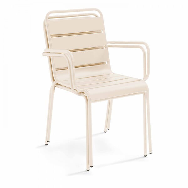 OVIALA - Ensemble table de jardin carrée et 4 fauteuils acier ivoire - Palavas - large