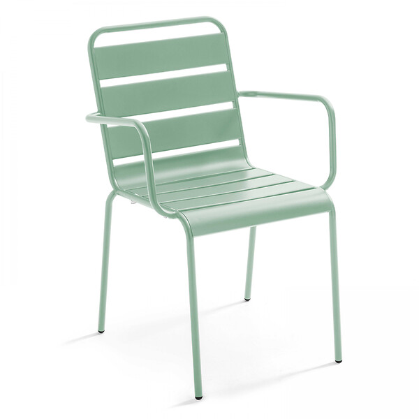 OVIALA - Ensemble table de jardin et 8 fauteuils en métal vert sauge - Palavas - large
