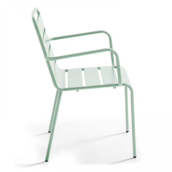 OVIALA - Ensemble table de jardin et 8 fauteuils en métal vert sauge - Palavas - large