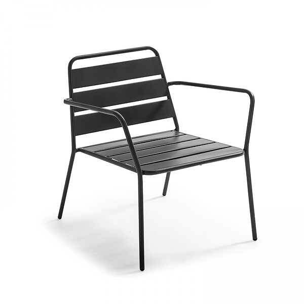 OVIALA - Salon de jardin 4 places et 1 table basse en acier anthracite - Palavas - large
