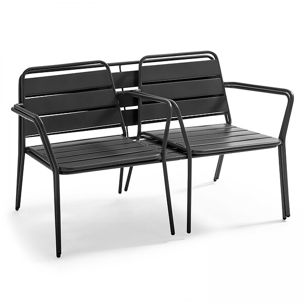 OVIALA - Salon de jardin 4 places et 1 table basse en acier anthracite - Palavas - large