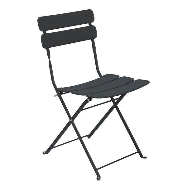 OVIALA - Table de terrasse ronde pliante et 2 chaises pliantes anthracite - Annecy - large