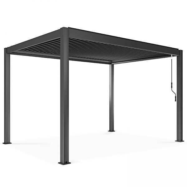 OVIALA - Pergola bioclimatique 3 x 4 m autoportée avec 3 stores gris - Athenes - large
