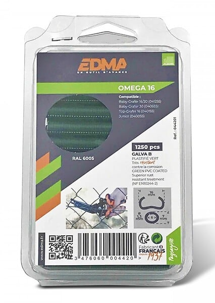 EDMA - Agrafe à  grillage OMEGA 16mm verte boîte de 1250 - EDMA - 044201 - large