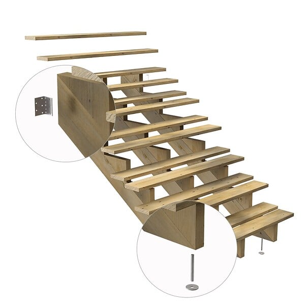 DECKLINEA - Escalier Bois Exterieur - 15 Marches - Largeur : 1m20 - Hauteur : 2m55 - Sans Contremarches - Pin du Nord - Traité Autoclave - large