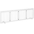 PAWHUT - Barrière de sécurité pour animaux - barrière modulable pliable 4 panneaux - motif patte - 2 pieds support - bois de pin blanc - vignette