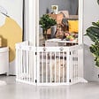 PAWHUT - Barrière de sécurité pour animaux - barrière modulable pliable 4 panneaux - motif patte - 2 pieds support - bois de pin blanc - vignette