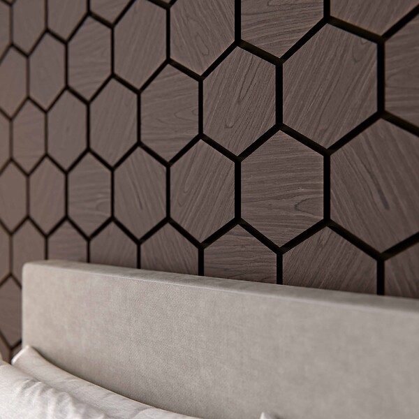 MON MARCHE DECO - Lot de 2 Panneaux Hexagonaux H. 76 cm L. 62 cm - Noyer Feutre Noir - large