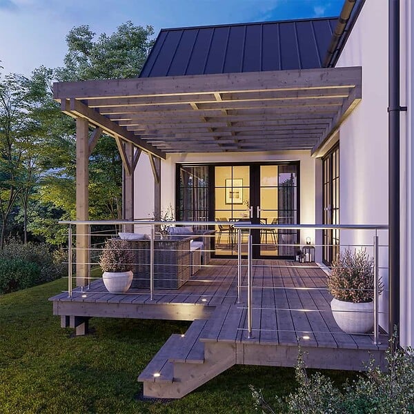 DECKLINEA - Escalier Bois Exterieur - 3 Marches Pleines - Largeur : 1m20 - Hauteur : 51cm - Avec Contremarches - Pin du Nord - Traité Autoclave - large