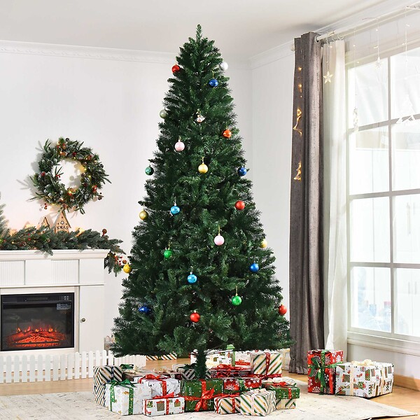 HOMCOM - Sapin de Noël artificiel Ø 120 x 240H cm 1499 branches épines imitation Nordmann grand réalisme vert - large