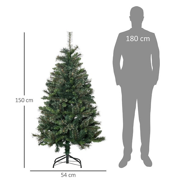 HOMCOM - Sapin de Noël artificiel Ø 84 x 150H cm 665 branches épines imitation Nordmann grand réalisme vert - large