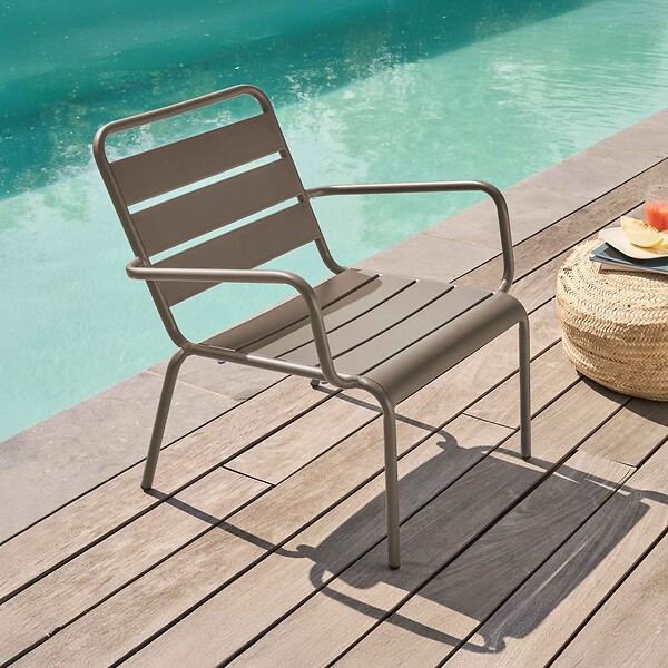 OVIALA - Fauteuil de jardin bas relax acier taupe - Palavas - large