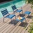 OVIALA - Lot de 2 fauteuils relax avec repose-pieds en métal bleu pacific - Palavas - vignette
