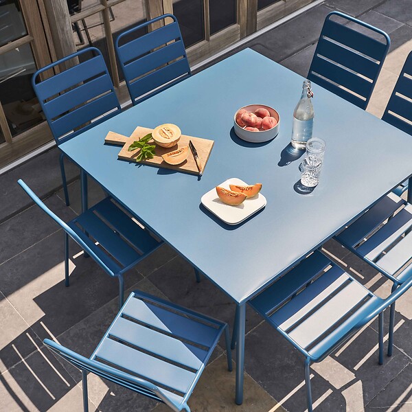 OVIALA - Ensemble table de jardin et 8 chaises en métal bleu pacific - Palavas - large