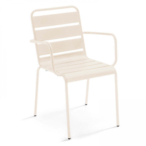 OVIALA - Ensemble table de jardin et 8 fauteuils en métal ivoire et gris - Palavas - large