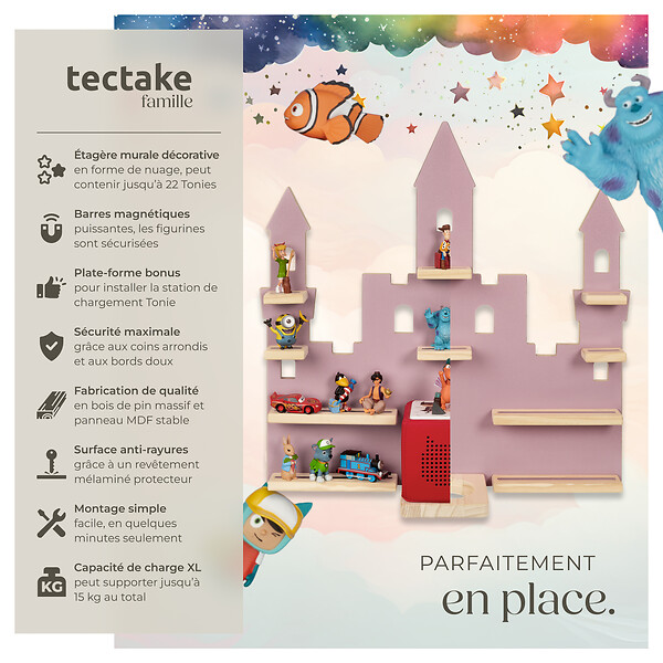 TECTAKE - Étagère murale MyLittleStory Princess Castle, jusqu'à 22 Tonies rose - large