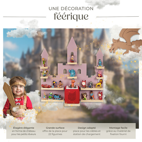 TECTAKE - Étagère murale MyLittleStory Princess Castle, jusqu'à 22 Tonies rose - large