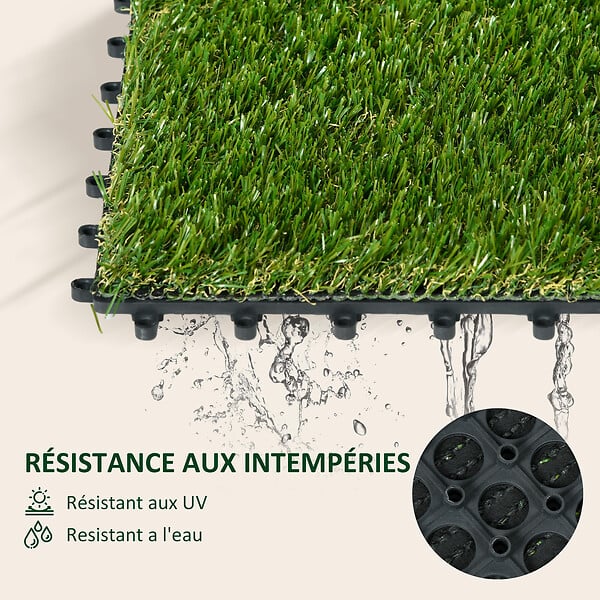 OUTSUNNY - Gazon synthétique artificiel set de 10 dalles carreaux 30 x 30 cm épaisseur confort 3,5 cm à emboîter vert - large
