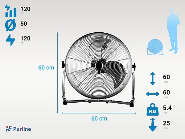 PURLINE - Ventilateur industriel 120W avec 3 pales et 3 vitesses - large