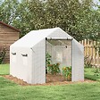 OUTSUNNY - Serre de jardin tunnel 6 m² porte 4 fenêtres acier galvanisé PE blanc - vignette