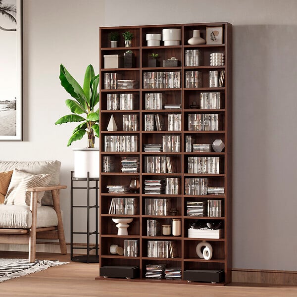 HOMCOM - Étagère rangement CD/DVD meuble de rangement pour 1116 CDs 33 compartiments réglables en hauteur 102 x 24 x 195 cm marron - large
