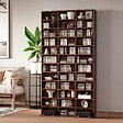HOMCOM - Étagère rangement CD/DVD meuble de rangement pour 1116 CDs 33 compartiments réglables en hauteur 102 x 24 x 195 cm marron - vignette