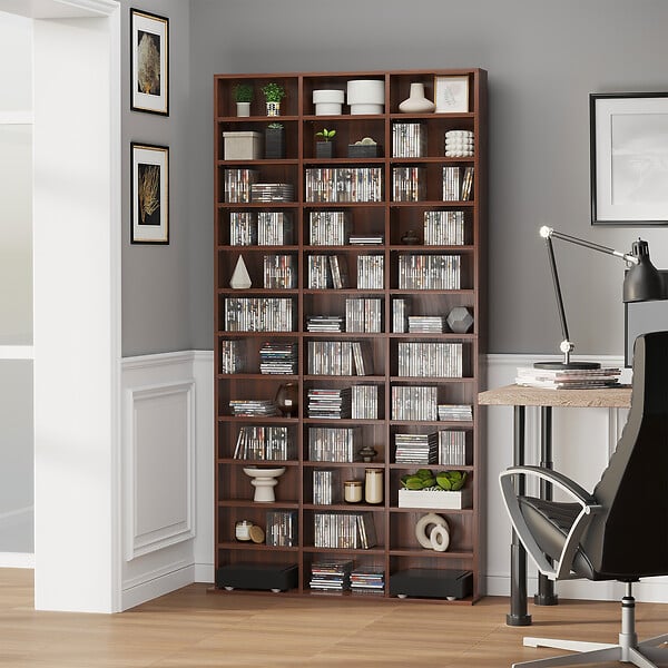 HOMCOM - Étagère rangement CD/DVD meuble de rangement pour 1116 CDs 33 compartiments réglables en hauteur 102 x 24 x 195 cm marron - large