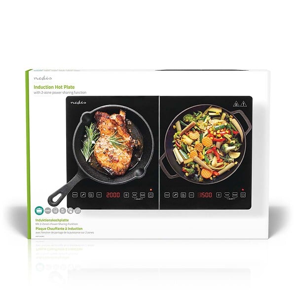 NEDIS - plaque à induction 2 foyer - sécurité enfants - 3500 w - noir - kaip124cbk2 - large