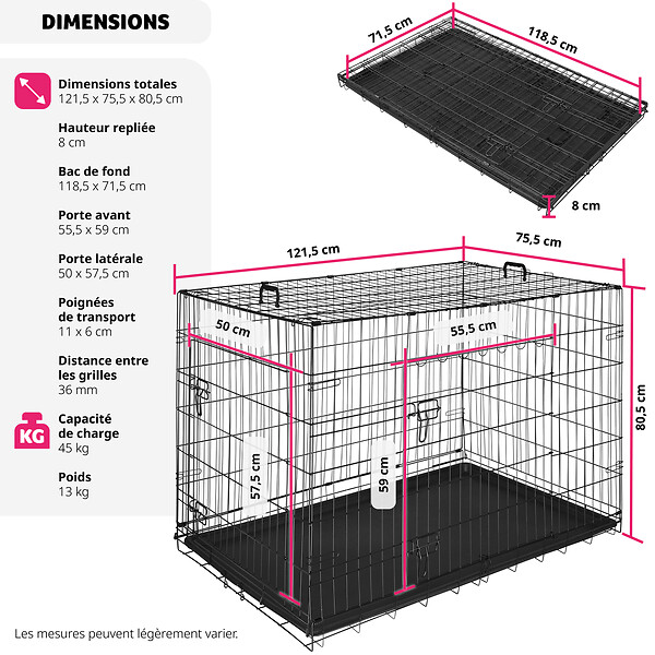 TECTAKE - Cage pour chien Luna, pliable, avec 2 portes noir - large