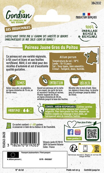 VILMORIN - Poireau jaune gros du Poitou Gondian - large