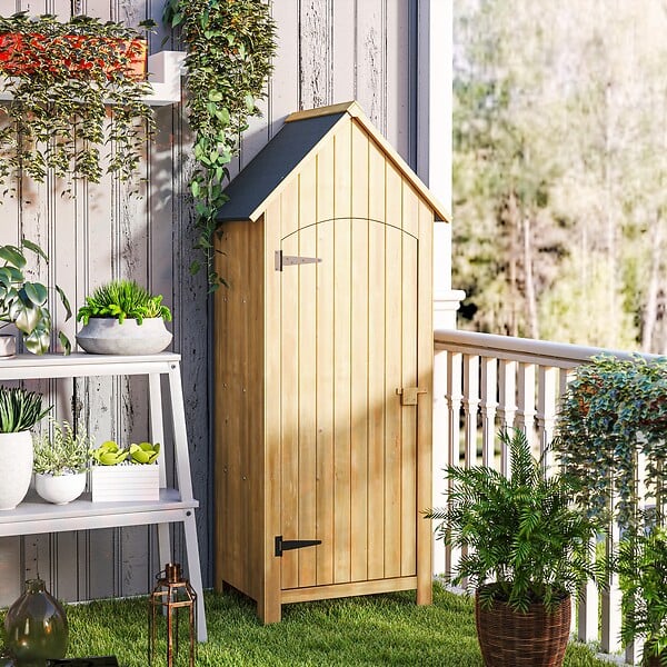 OUTSUNNY - Armoire abri de jardin remise pour outils 3 étagères porte loquet toit pente bitumé dim. 77L x 54l x 179H cm bois sapin pré-huilé - large