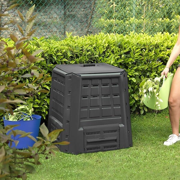INTEC - Composteur de jardin 380L Anthracite Déchets verts Couvercle et trappe d'extraction INTEC - large