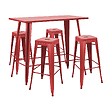 OVIALA - Table haute de jardin et 4 tabourets en métal rouge - New York - vignette
