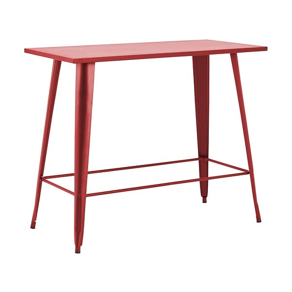OVIALA - Table haute de jardin et 4 tabourets en métal rouge - New York - large