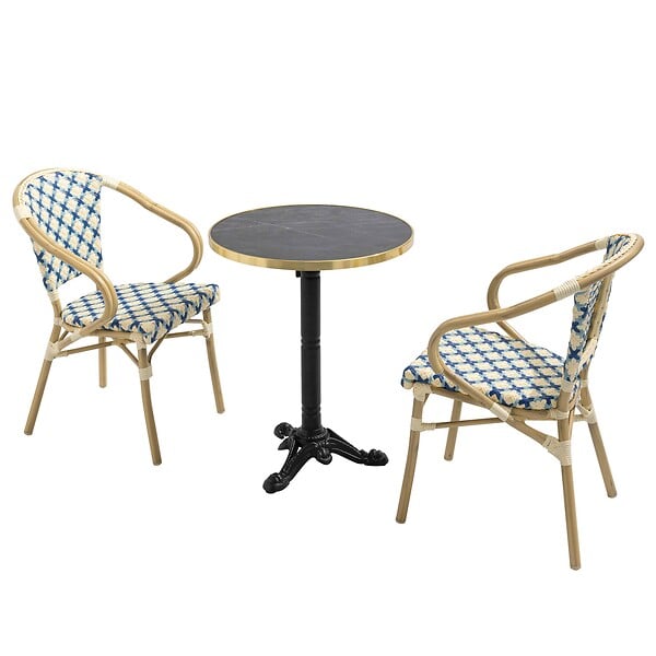 OVIALA - Ensemble table de terrasse marbre noir et 2 chaises bleu - Montmartre - large