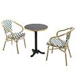 OVIALA - Ensemble table de terrasse marbre noir et 2 chaises bleu - Montmartre - vignette