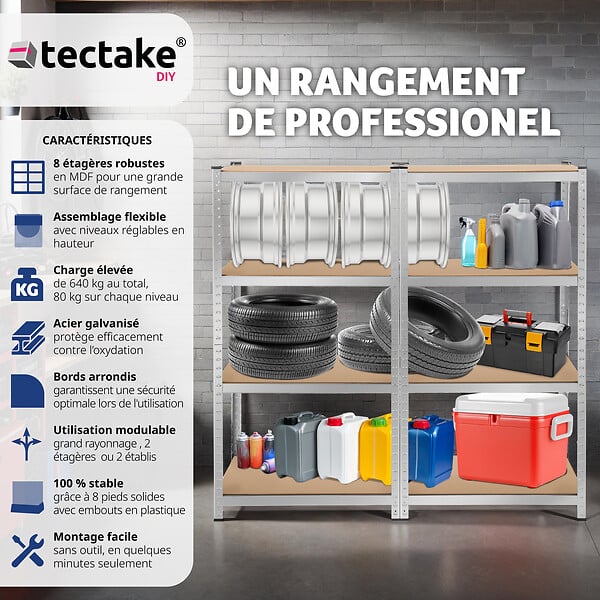 TECTAKE - Étagère robuste pour charges lourdes argent - large