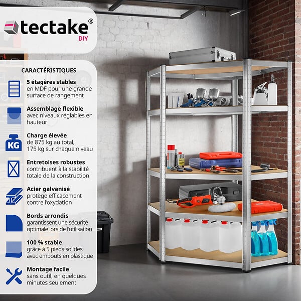 TECTAKE - Étagère robuste pour charges lourdes argent - large