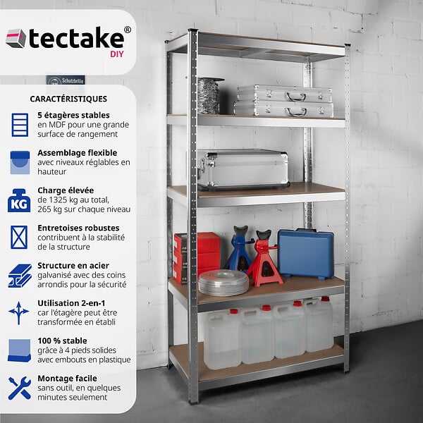 TECTAKE - Étagère robuste pour charges lourdes argent - large