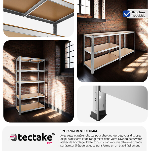 TECTAKE - Étagère robuste pour charges lourdes argent - large