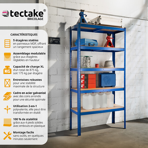 TECTAKE - Etagères charges lourdes à 5 niveaux bleu - large
