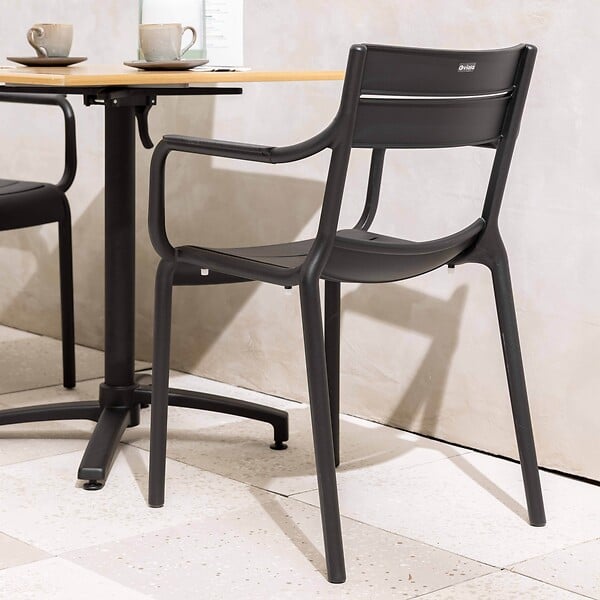 OVIALA - Lot de 4 fauteuils de terrasse en plastique noir - Paname - large