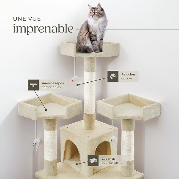 TECTAKE - Arbre à chat BARNEY 170 cm beige - large