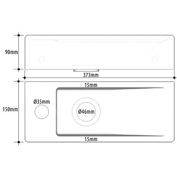 GODART - Lave-mains gain de place noir mat à suspendre 37 x 15 cm - robinet à gauche - Longine - large