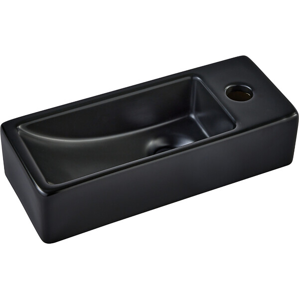 GODART - Lave-mains gain de place noir mat à suspendre 37 x 15 cm - robinet à droite - Longine - large